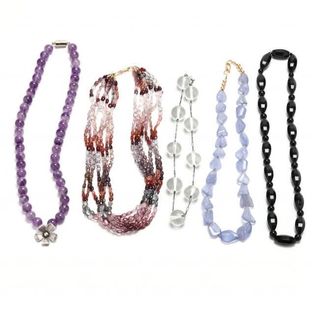 FIVE BEAD NECKLACES To include: