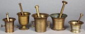 FIVE BELL METAL AND BRASS MORT