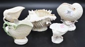 FIVE BELLEEK SHELL FORM PIECES