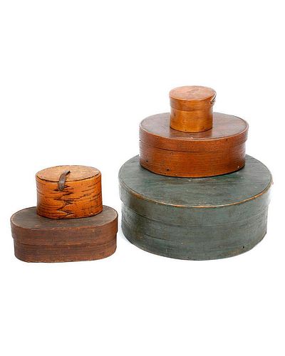FIVE BENTWOOD BOXES.19th Century.