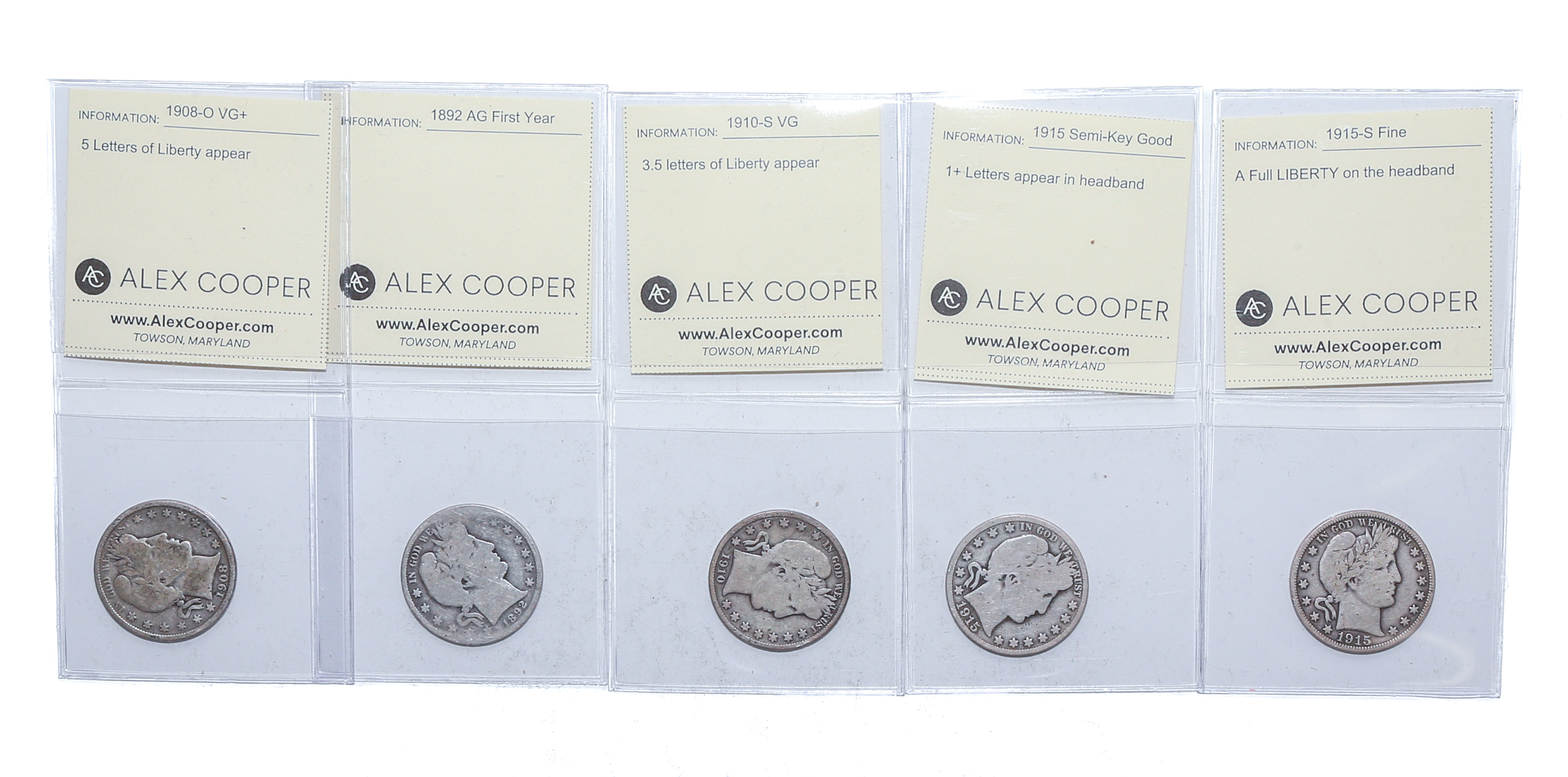 FIVE BETTER BARBER HALVES 1892 CG