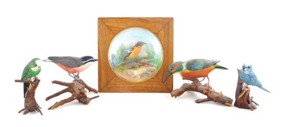 FIVE BIRD CARVINGS, INCLUDING ONE