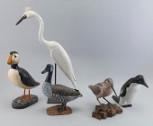 FIVE BIRD CARVINGS LATE 20TH C