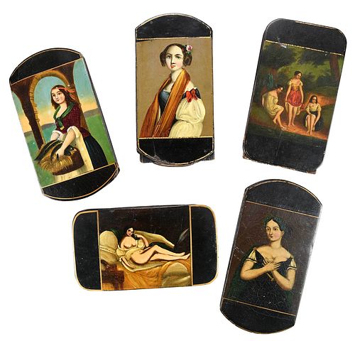 FIVE BLACK LACQUERED CIGAR CASESall