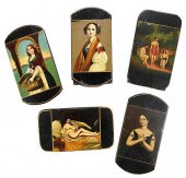FIVE BLACK LACQUERED CIGAR CAS