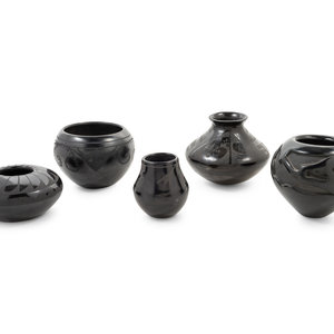 Five Blackware Pottery Vessels 20th