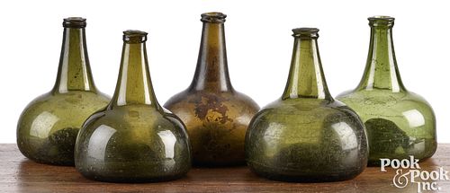 FIVE BLOWN OLIVE GLASS SQUAT