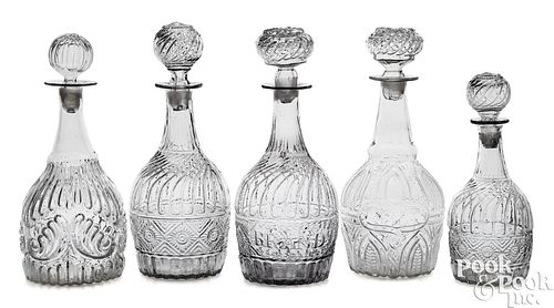 FIVE BLOWN THREE-MOLD CLEAR GLASS