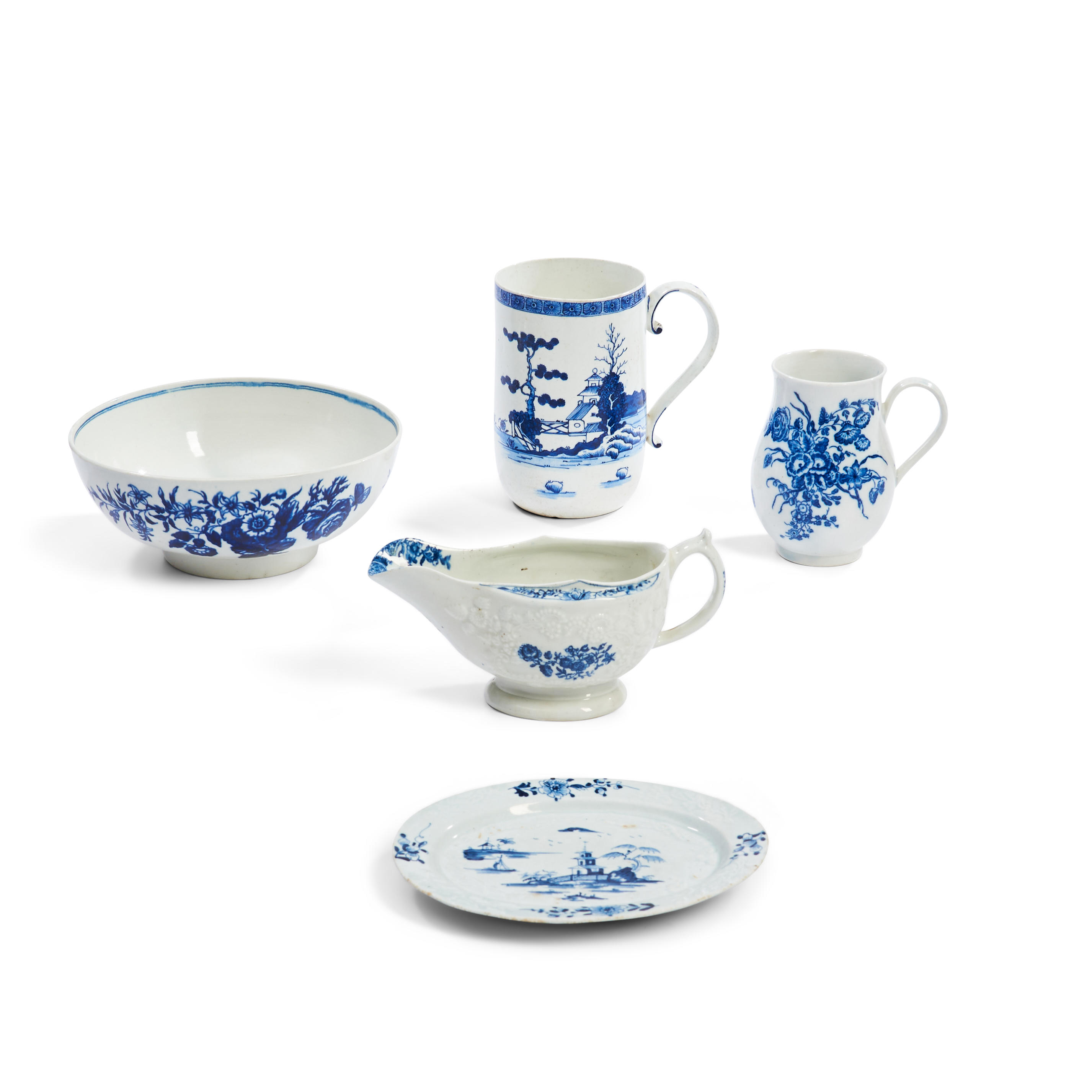 FIVE BLUE AND WHITE PORCELAIN