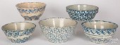 FIVE BLUE AND WHITE SPONGEWARE