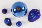 FIVE BLUE KUGEL CHRISTMAS ORNA