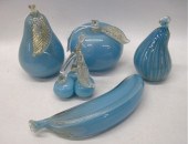 FIVE BLUE MURANO GLASS FRUIT: