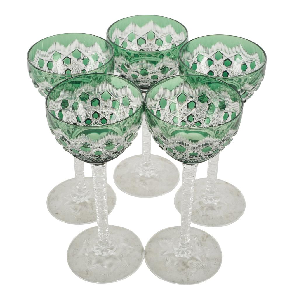 FIVE BOHEMIAN GREEN-CUT-TO-CLEAR