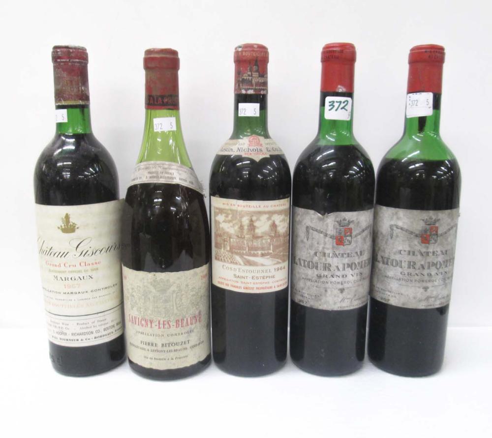 FIVE BOTTLES OF 1960 VINTAGE FRENCH