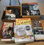 FIVE BOXES WITH BOOKS AND GAME