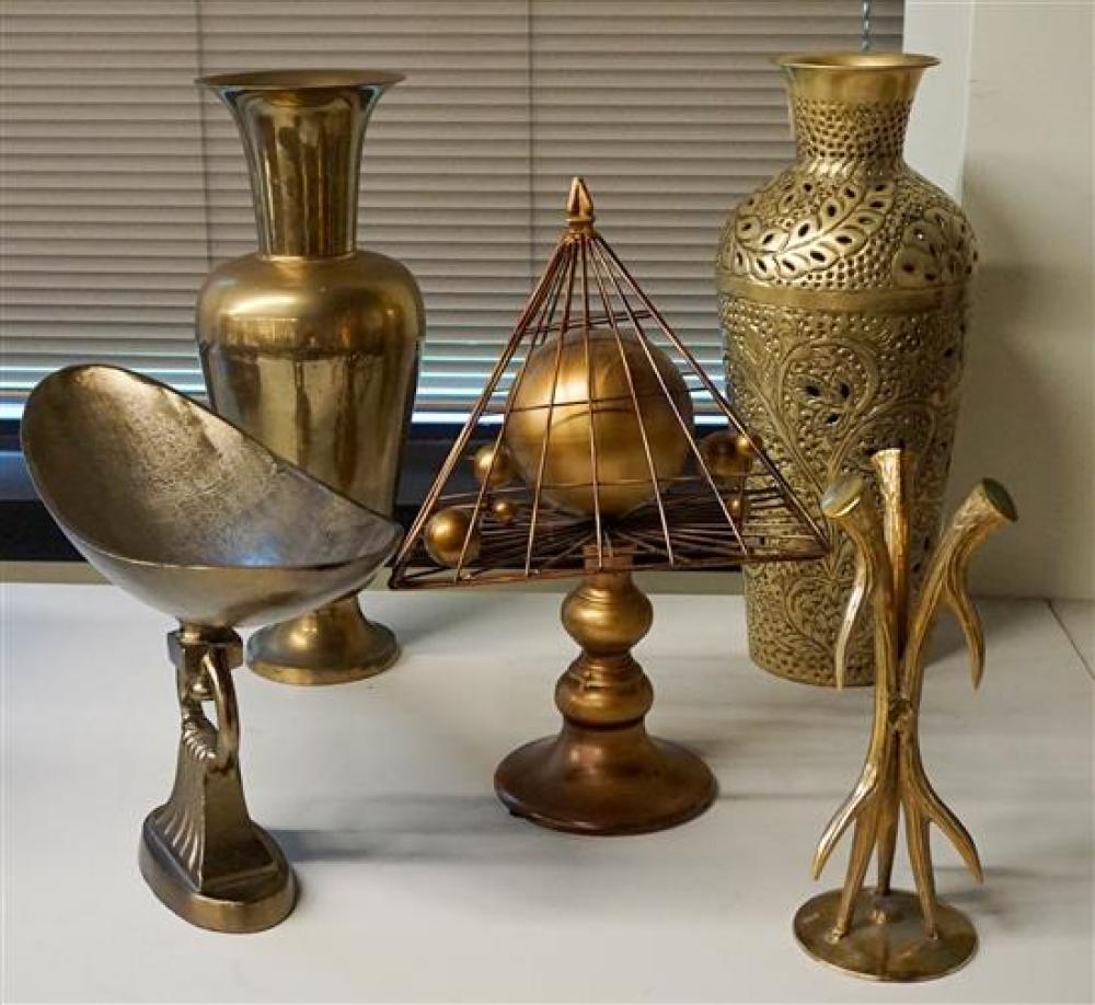 FIVE BRASS AND PATINATED METAL