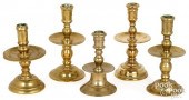 FIVE BRASS CANDLESTICKS, 17TH/