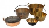 FIVE BRASS COOKING POTSBritish