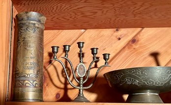 Five Brass items, including: pr.