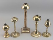 FIVE BRASS WHALE OIL LAMPS 19T