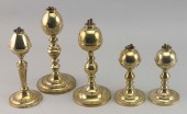 FIVE BRASS WHALE OIL LAMPS 19T