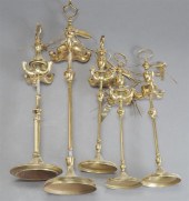 FIVE BRASS WHALE OIL LAMPS WIT