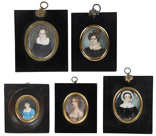 FIVE BRITISH PORTRAIT MINIATURES OF