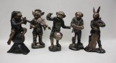 FIVE BRONZE ANIMAL MUSICIANS: