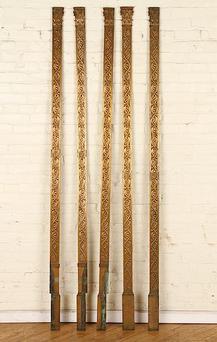 FIVE BRONZE ARCHITECTURAL PILASTERS