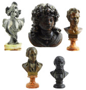 FIVE BUSTS IN BRASS, BRONZE, P