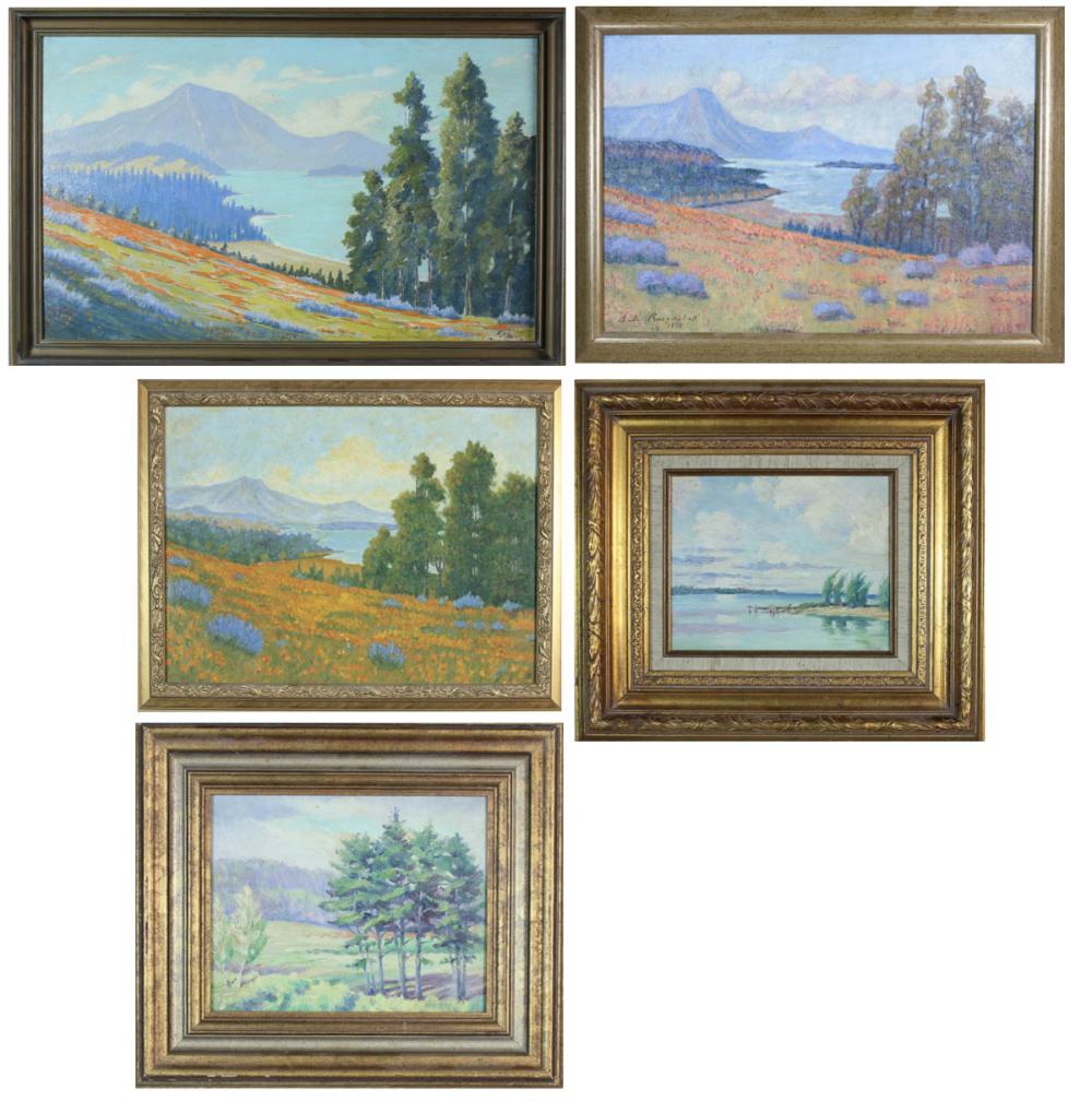 FIVE CALIFORNIA LANDSCAPE OILS ON