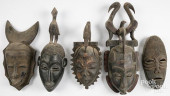 FIVE CARVED AFRICAN TRIBAL MAS
