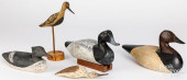 FIVE CARVED AND PAINTED DECOYS