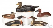 FIVE CARVED AND PAINTED DUCK D