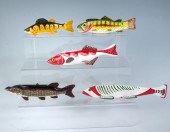 FIVE CARVED AND PAINTED FISH D