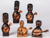 FIVE CARVED AND PAINTED STRUMM