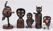 FIVE CARVED AND PAINTED WOOD S