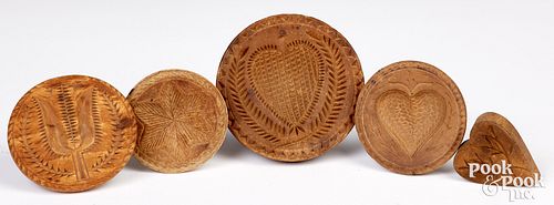 FIVE CARVED BUTTERPRINTS, 19TH
