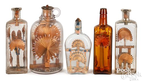 FIVE CARVED DIORAMA WHIMSEYS IN