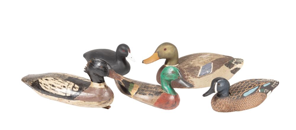 FIVE CARVED DUCK DECOYSFive