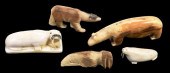 FIVE CARVED INUIT MARINE IVORY
