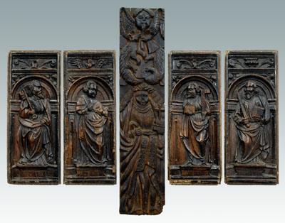 Five carved panels: relief carvings