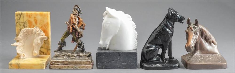 FIVE CARVED STONE AND METAL