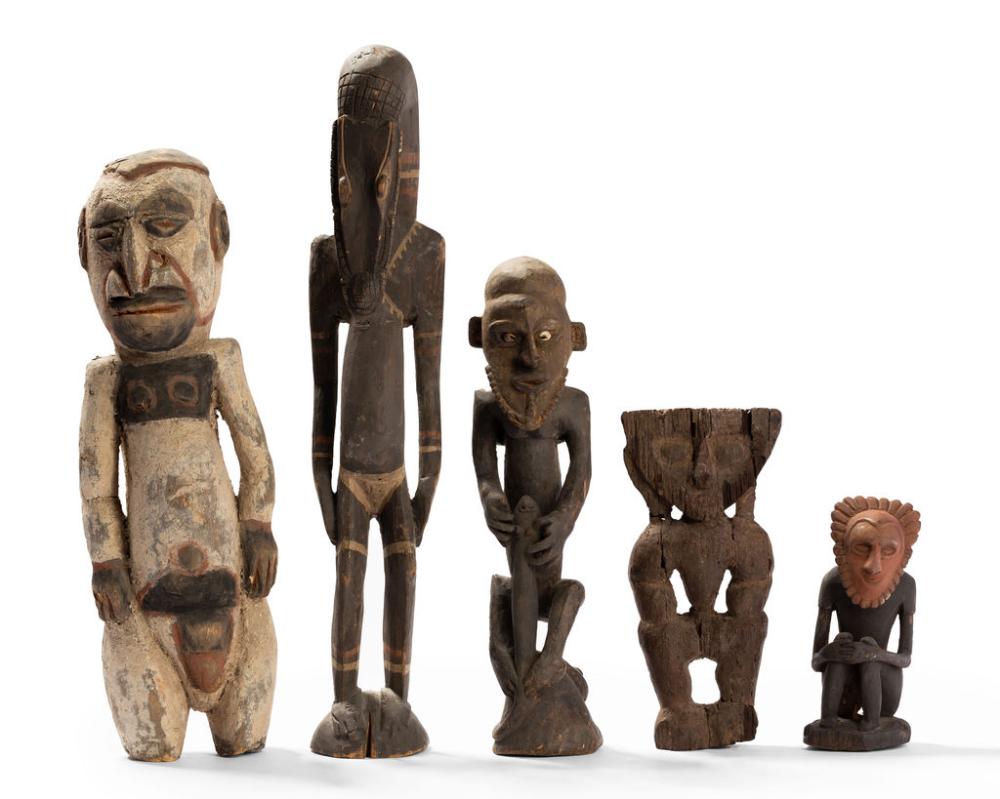 FIVE CARVED WOOD ANCESTOR