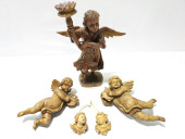 FIVE CARVED WOOD CHERUBS: CAND