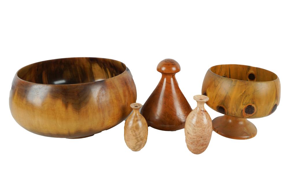 FIVE CARVED WOOD