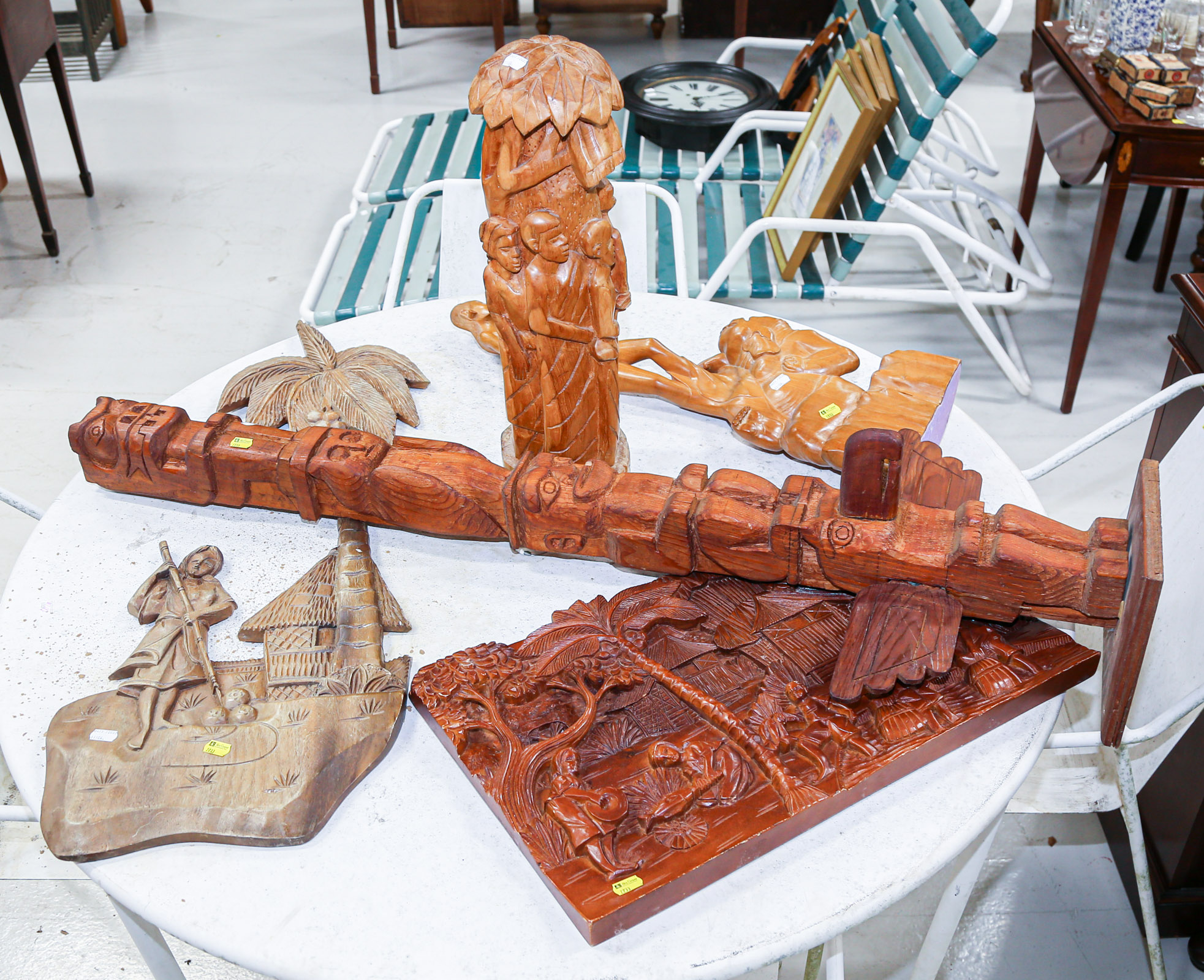 FIVE CARVED WOOD SCULPTURES