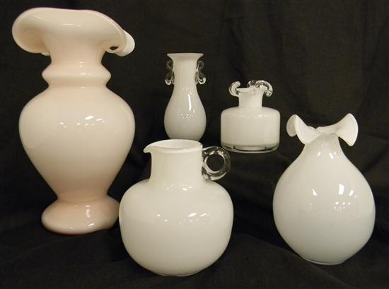 Five cased glass objects; one