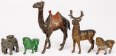 FIVE CAST IRON ANIMAL STILL BA