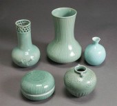 FIVE CELADON PORCELAIN VASESFi